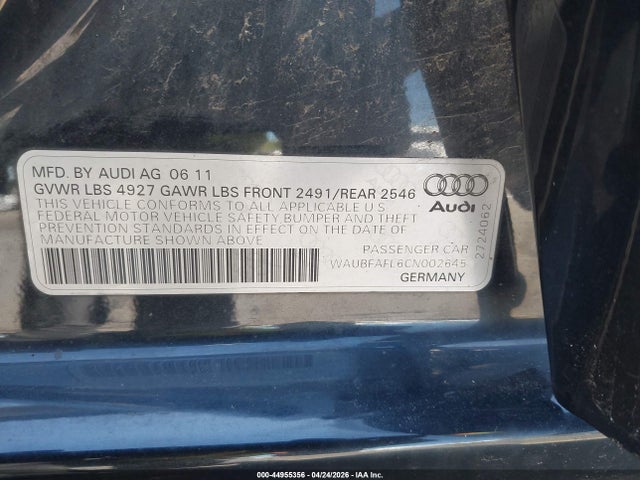 Продажа на аукционе авто 2012 Audi A4 2.0t Premium, vin: WAUBFAFL6CN002645, номер лота: 44955356