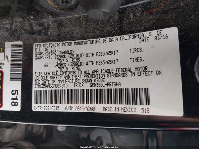 3TMCZ5AN6GM024045 Toyota Tacoma Trd Sport