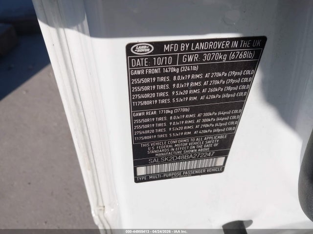 Продаж на аукціоні авто 2011 Land Rover Range Rover Sport Hse, vin: SALSK2D48BA272247, номер лоту: 44955413