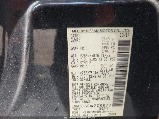 Продажа на аукционе авто 2018 Nissan Frontier Pro-4x, vin: 1N6AD0EV0JN709977, номер лота: 44955415
