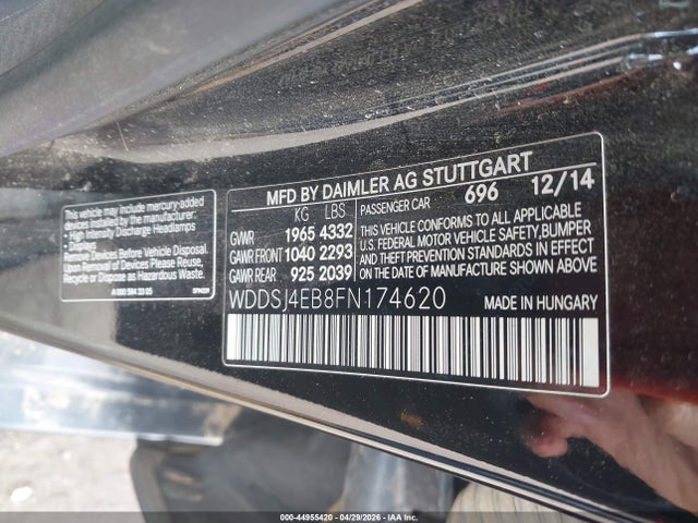Aukcja sprzedaży 2015 Mercedes-benz Cla 250, vin: WDDSJ4EB8FN174620, numer aukcji: 44955420