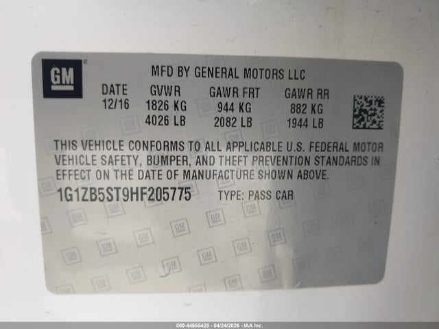 44955425 :رقم المزاد ، 1G1ZB5ST9HF205775 vin ، 2017 Chevrolet Malibu Ls مزاد بيع