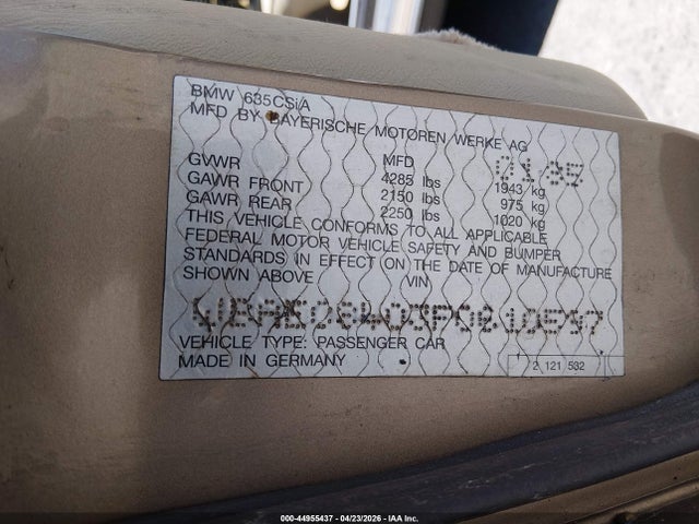 Aukcja sprzedaży 1985 Bmw 635 Csi Automatic, vin: WBAEC8403F0610597, numer aukcji: 44955437