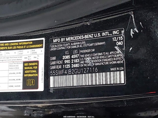 Продажа на аукционе авто 2016 Mercedes-benz C 300 Sport, vin: 55SWF4JB2GU127116, номер лота: 44955440