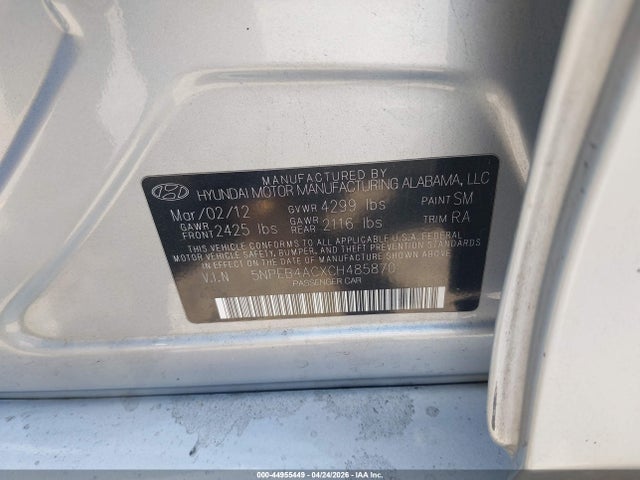 Продажа на аукционе авто 2012 Hyundai Sonata Gls, vin: 5NPEB4ACXCH485870, номер лота: 44955449