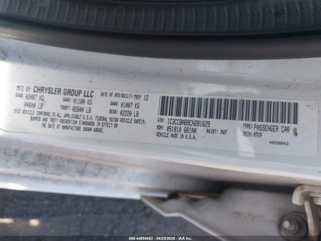 44955452 :رقم المزاد ، 1C3CCBAB9CN281629 vin ، 2012 Chrysler 200 Lx مزاد بيع