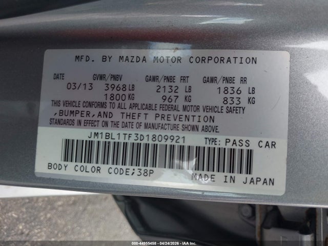 Aukcja sprzedaży 2013 Mazda Mazda3 I Sv, vin: JM1BL1TF3D1809921, numer aukcji: 44955458