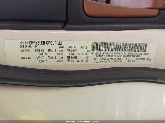 44955459 :رقم المزاد ، 1J4RR6GT3BC700591 vin ، 2011 Jeep Grand Cherokee Overland مزاد بيع