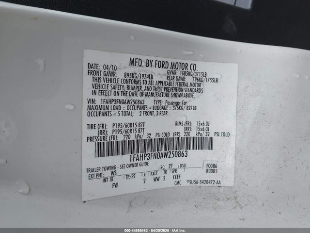 Продаж на аукціоні авто 2010 Ford Focus Se, vin: 1FAHP3FN0AW250863, номер лоту: 44955462
