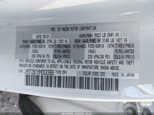 Продаж на аукціоні авто 2021 Mazda Cx-9 Touring, vin: JM3TCBCY6M0530956, номер лоту: 44955463