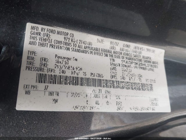 Продаж на аукціоні авто 2017 Ford Focus Se, vin: 1FADP3K25HL218383, номер лоту: 44955481