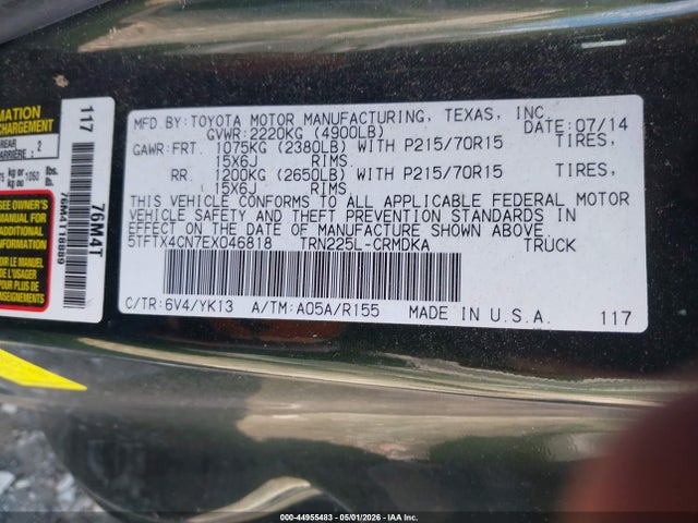 44955483 :رقم المزاد ، 5TFTX4CN7EX046818 vin ، 2014 Toyota Tacoma مزاد بيع