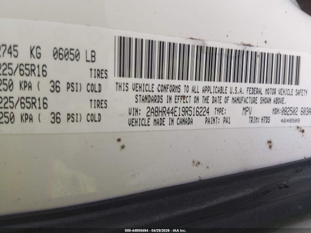 44955494 :رقم المزاد ، 2A8HR44E19R516224 vin ، 2009 Chrysler Town & Country Lx مزاد بيع