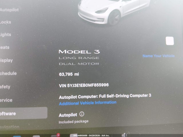 Aukcja sprzedaży 2021 Tesla Model 3 Long Range Dual Motor All-wheel Drive, vin: 5YJ3E1EB0MF855996, numer aukcji: 44955499
