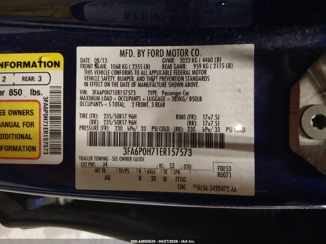 2014 Ford Fusion Se მანქანა იყიდება აუქციონზე, vin: 3FA6P0H71ER157573, აუქციონის ნომერი: 44955520