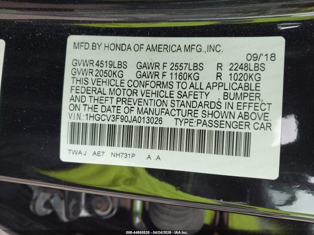 Продажа на аукционе авто 2018 Honda Accord Hybrid Touring, vin: 1HGCV3F90JA013026, номер лота: 44955528