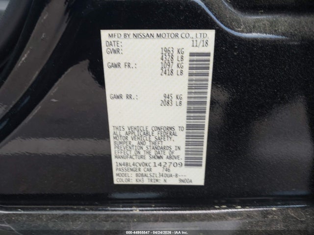 Aukcja sprzedaży 2019 Nissan Altima 2.5 Sr, vin: 1N4BL4CV0KC142709, numer aukcji: 44955547