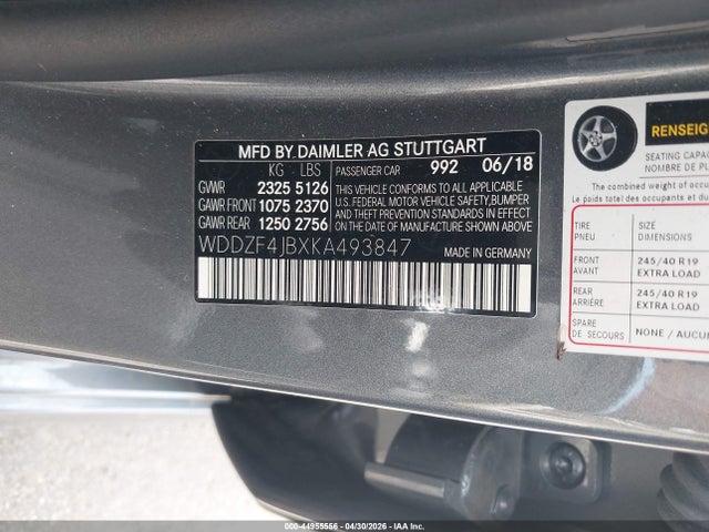 Aukcja sprzedaży 2019 Mercedes-benz E 300, vin: WDDZF4JBXKA493847, numer aukcji: 44955556
