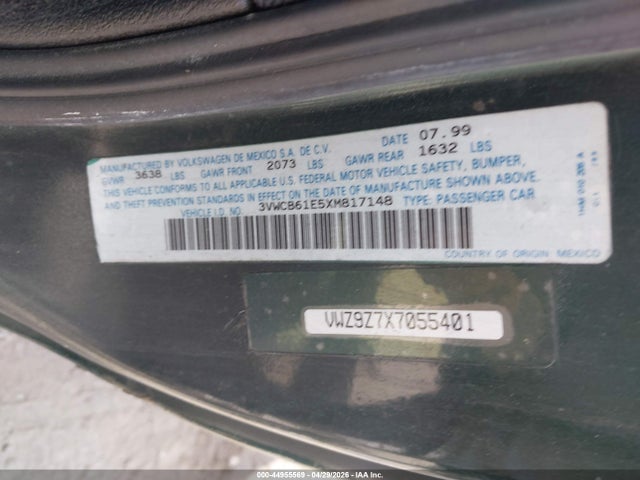 Продаж на аукціоні авто 1999 Volkswagen Cabrio Gl, vin: 3VWCB61E5XM817148, номер лоту: 44955569