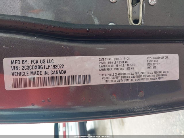 Продажа на аукционе авто 2020 Dodge Charger Sxt Rwd, vin: 2C3CDXBG1LH192022, номер лота: 44955580