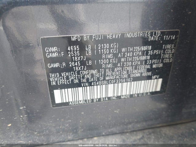 44955599 :رقم المزاد ، 4S4BSBLC0F3256162 vin ، 2015 Subaru Outback 2.5i Limited مزاد بيع