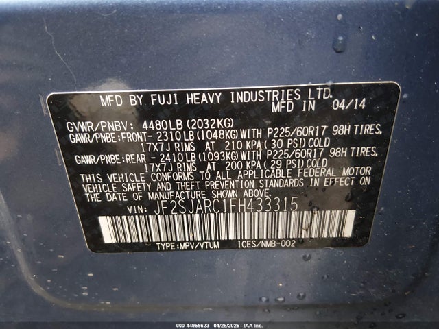 Продажа на аукционе авто 2015 Subaru Forester 2.5i Limited, vin: JF2SJARC1FH433315, номер лота: 44955623