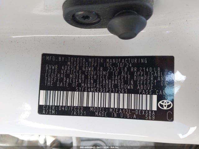 Aukcja sprzedaży 2025 Toyota Corolla Se, vin: 5YFS4MCE9SP217261, numer aukcji: 44955642