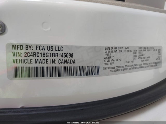 Продаж на аукціоні авто 2024 Chrysler Pacifica Touring L, vin: 2C4RC1BG1RR146098, номер лоту: 44955643