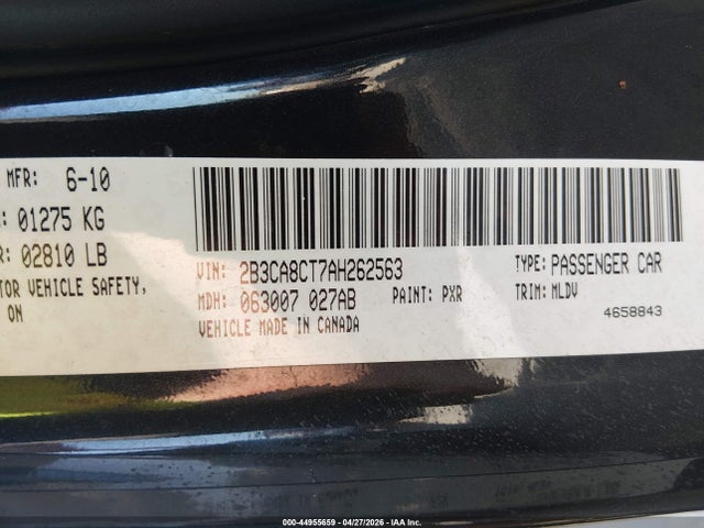 44955659 :رقم المزاد ، 2B3CA8CT7AH262563 vin ، 2010 Dodge Charger R/t مزاد بيع