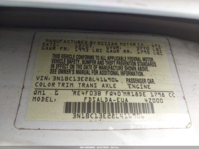 44955686 :رقم المزاد ، 3N1BC13E28L416906 vin ، 2008 Nissan Versa 1.8s مزاد بيع