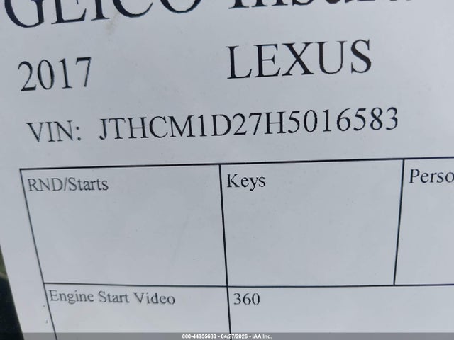 Продаж на аукціоні авто 2017 Lexus Is 300, vin: JTHCM1D27H5016583, номер лоту: 44955689