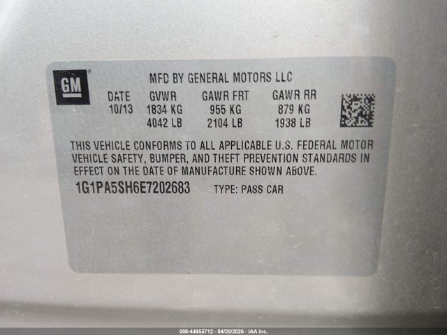 Aukcja sprzedaży 2014 Chevrolet Cruze Ls Auto, vin: 1G1PA5SH6E7202683, numer aukcji: 44955712