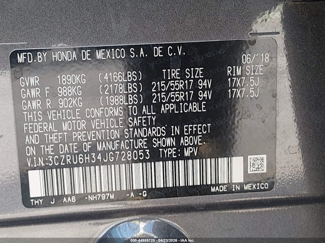 3CZRU6H34JG728053 Honda HR-V LX