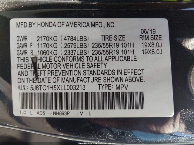44955734 :رقم المزاد ، 5J8TC1H5XLL003213 vin ، 2020 Acura Rdx Technology Package مزاد بيع