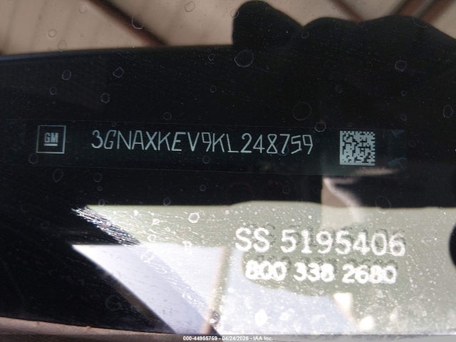 2019 Chevrolet Equinox Lt მანქანა იყიდება აუქციონზე, vin: 3GNAXKEV9KL248759, აუქციონის ნომერი: 44955759