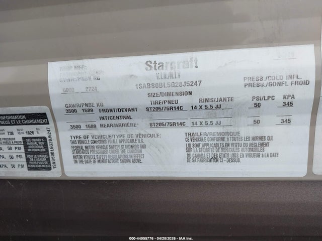 Auction sale of the 2016 Starcraft Ar-one, vin: 1SABS0BL5G28J5247, lot number: 44955776