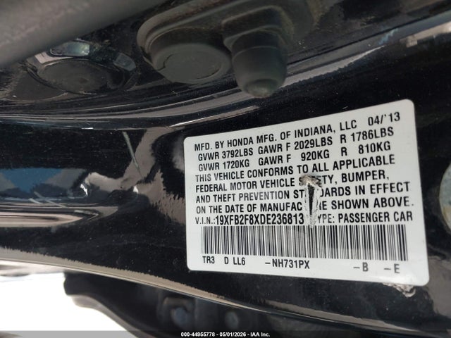 2013 Honda Civic Ex მანქანა იყიდება აუქციონზე, vin: 19XFB2F8XDE236813, აუქციონის ნომერი: 44955778