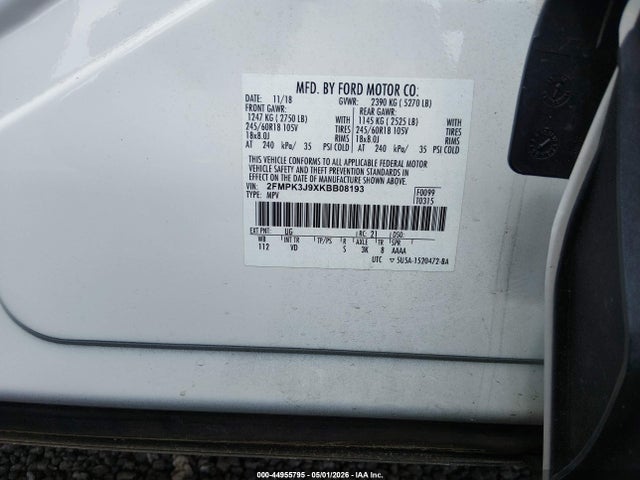 Продаж на аукціоні авто 2019 Ford Edge Sel, vin: 2FMPK3J9XKBB08193, номер лоту: 44955795