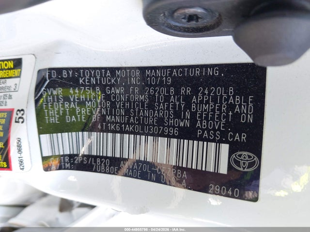 4T1K61AK0LU307996 Toyota CAMRY XSE