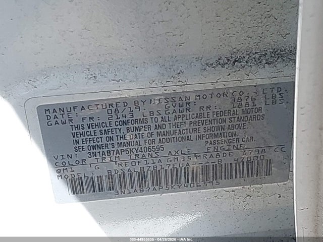 Aukcja sprzedaży 2019 Nissan Sentra S, vin: 3N1AB7AP5KY406595, numer aukcji: 44955805
