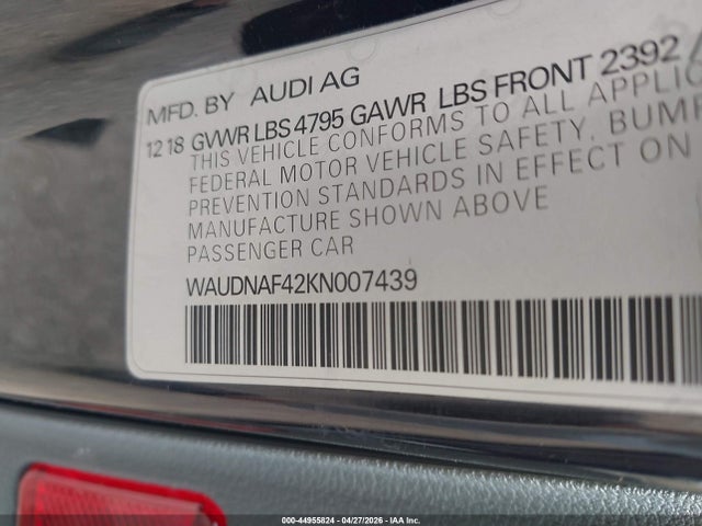 44955824 :رقم المزاد ، WAUDNAF42KN007439 vin ، 2019 Audi A4 45 Premium مزاد بيع
