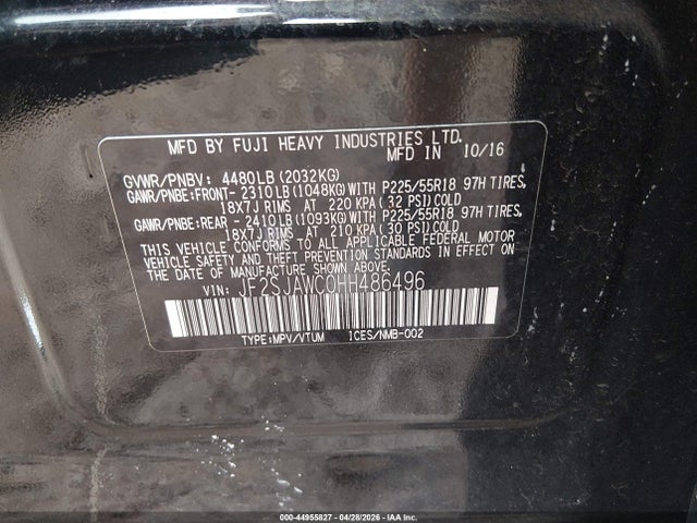 Aukcja sprzedaży 2017 Subaru Forester 2.5i Touring, vin: JF2SJAWC0HH486496, numer aukcji: 44955827