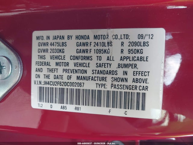 Aukcja sprzedaży 2013 Acura Tsx 2.4, vin: JH4CU2F62DC002067, numer aukcji: 44955837