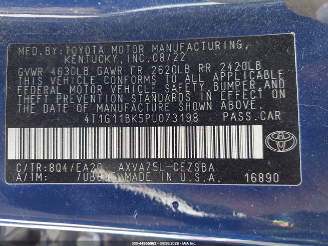 2023 Toyota Camry Se Awd მანქანა იყიდება აუქციონზე, vin: 4T1G11BK5PU073198, აუქციონის ნომერი: 44955862