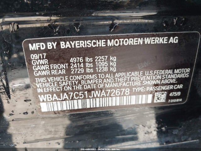 Продаж на аукціоні авто 2018 Bmw 530i Xdrive, vin: WBAJA7C51JWA72678, номер лоту: 44955863