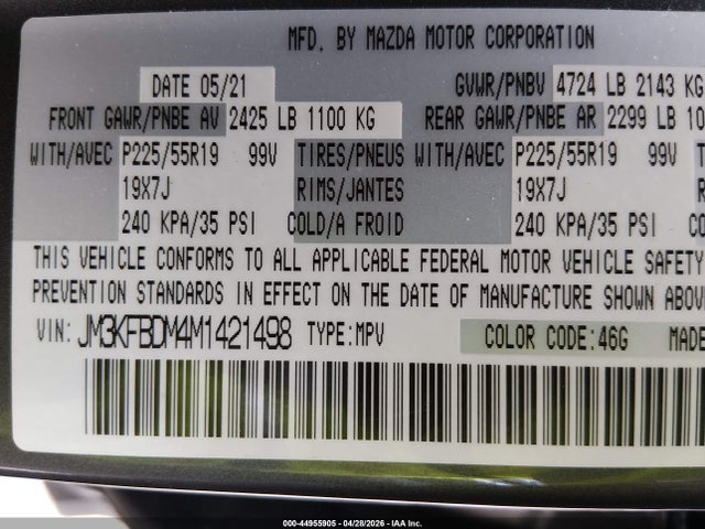Продаж на аукціоні авто 2021 Mazda Cx-5 Grand Touring, vin: JM3KFBDM4M1421498, номер лоту: 44955905