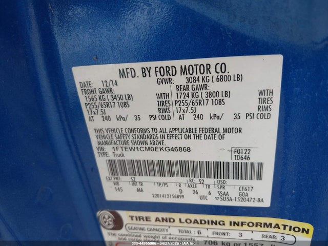 Aukcja sprzedaży 2014 Ford F-150 Xlt, vin: 1FTEW1CM0EKG46868, numer aukcji: 44955906