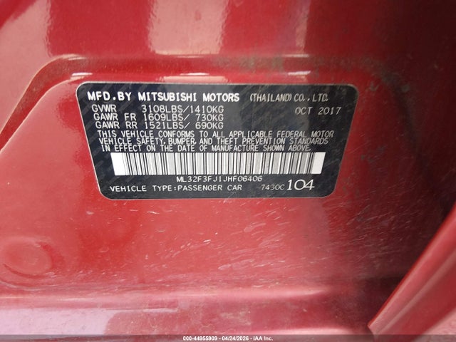 Продаж на аукціоні авто 2018 Mitsubishi Mirage G4 Es, vin: ML32F3FJ1JHF06406, номер лоту: 44955909