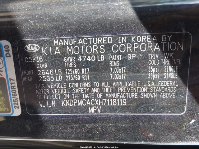 Продаж на аукціоні авто 2017 Kia Sportage Lx, vin: KNDPMCACXH7118119, номер лоту: 44955919