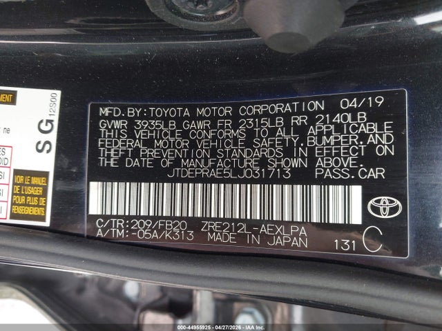 Продаж на аукціоні авто 2020 Toyota Corolla Le, vin: JTDEPRAE5LJ031713, номер лоту: 44955925